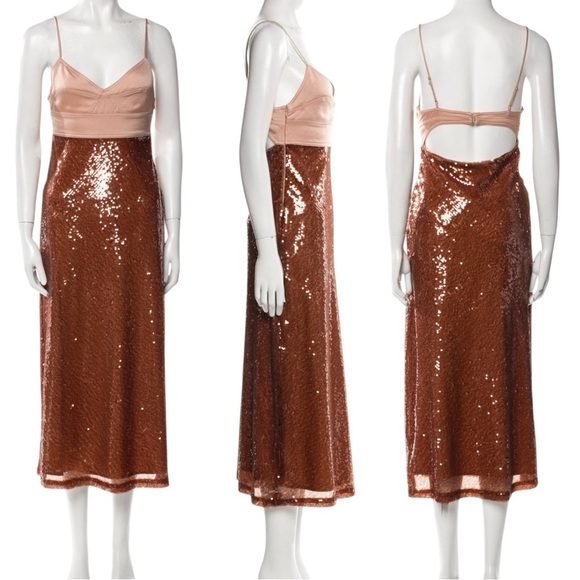 A.L.C. Gisele Corset Sequin Sleeveless Slip Midaxi Empire Open Back Midi Dress - Picture 12 of 16